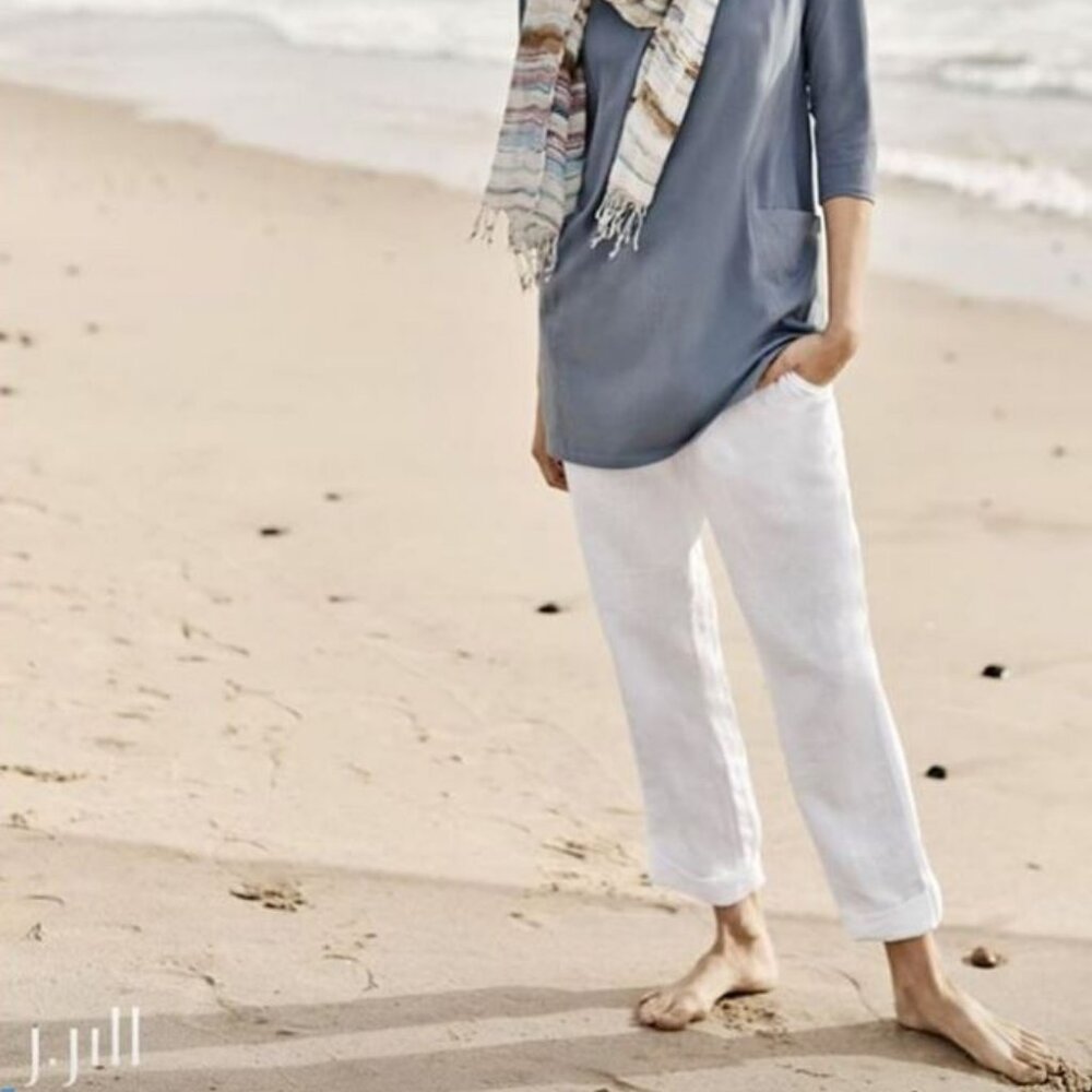 *NWT* J.JILL EASY LINEN STRETCH ROLLED CUFF PANTS_SEA SALT (LIGHT TAN)_XL_$89